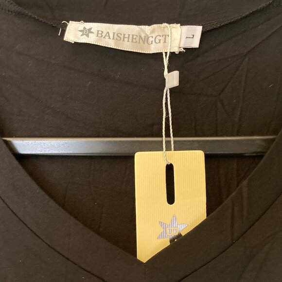 NWT BAISHENGGT Black V-Neck 3/4 Sleeve Flowing Tunic, Large, but runs small - Picture 3 of 6